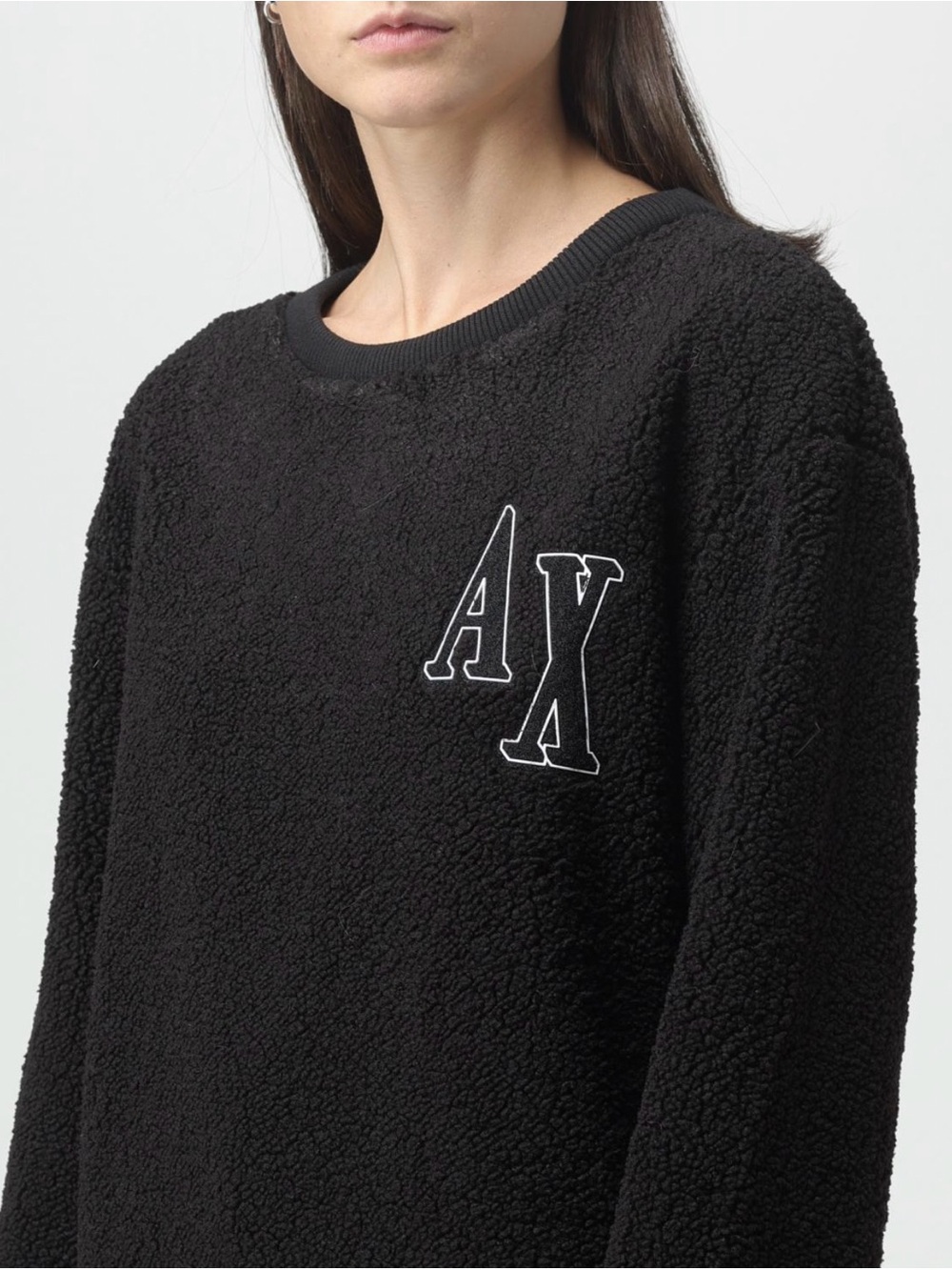 Armani Exchange Black Teddy Sherpa Jacket with AX Patch